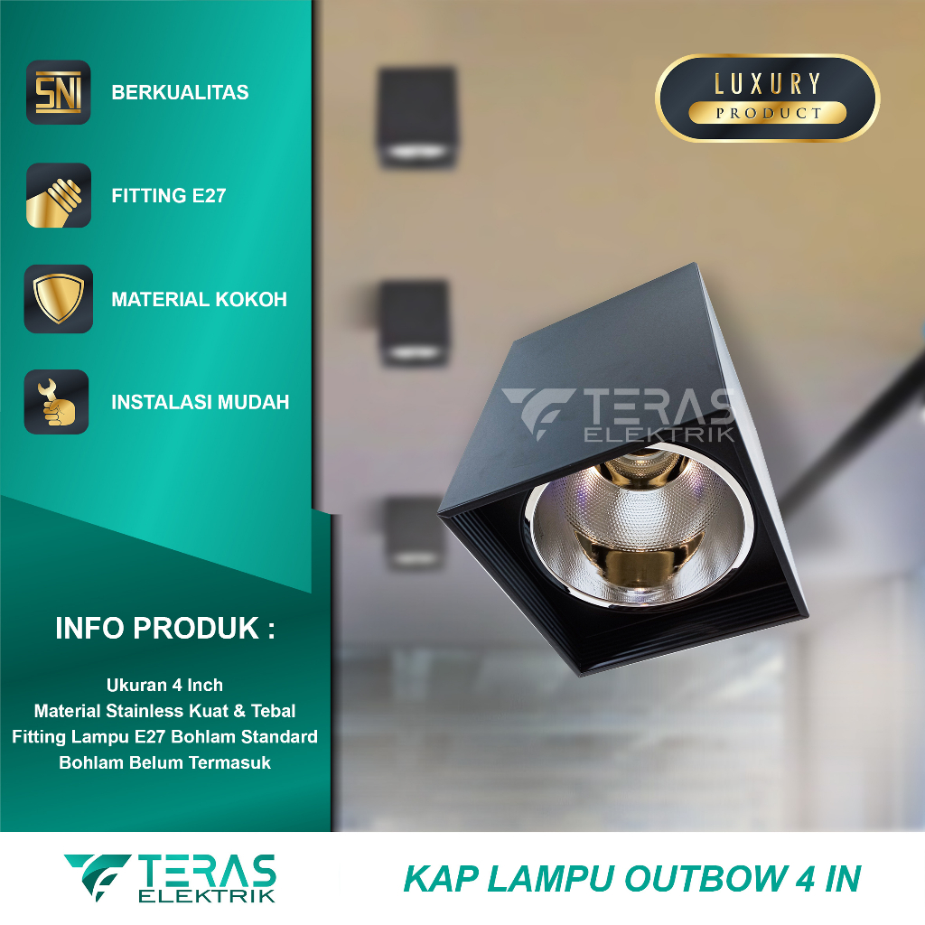 Kap lampu downlight 4in kotak stainless rumah lampu outbow kotak