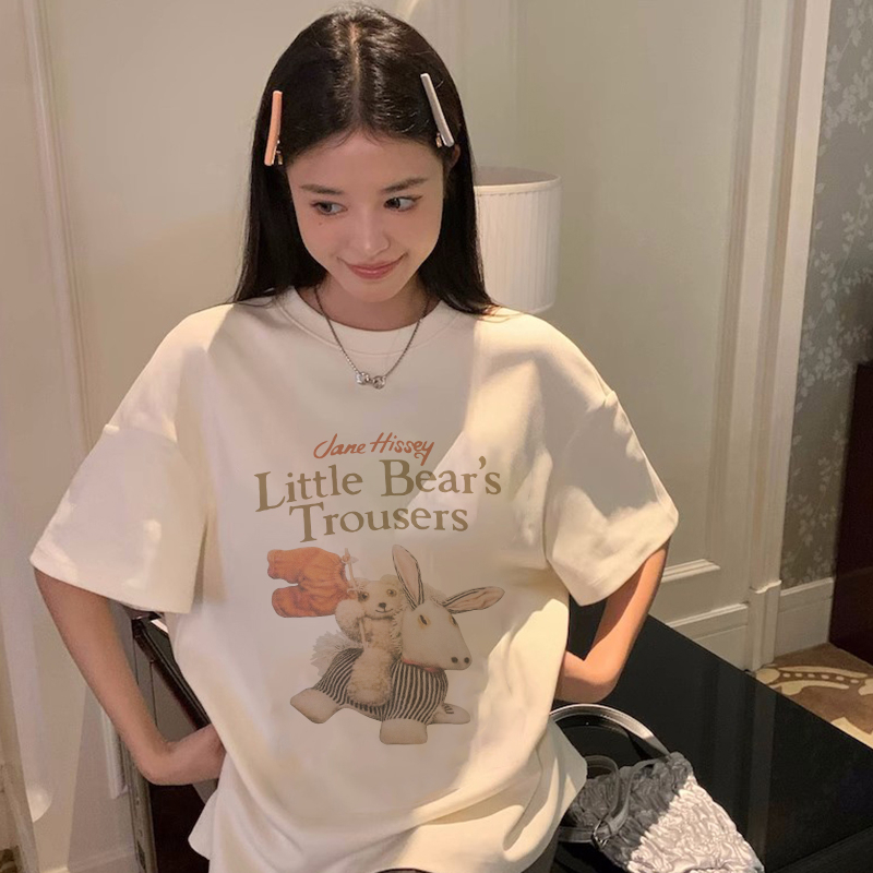 Print T-shirt Kaos Lengan Pendek Cartoon Rabbit Baju Wanita Oversize Korean Style