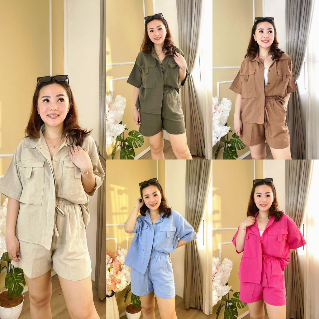 Setelan Celana Wanita Setelan Linen Polos Volens