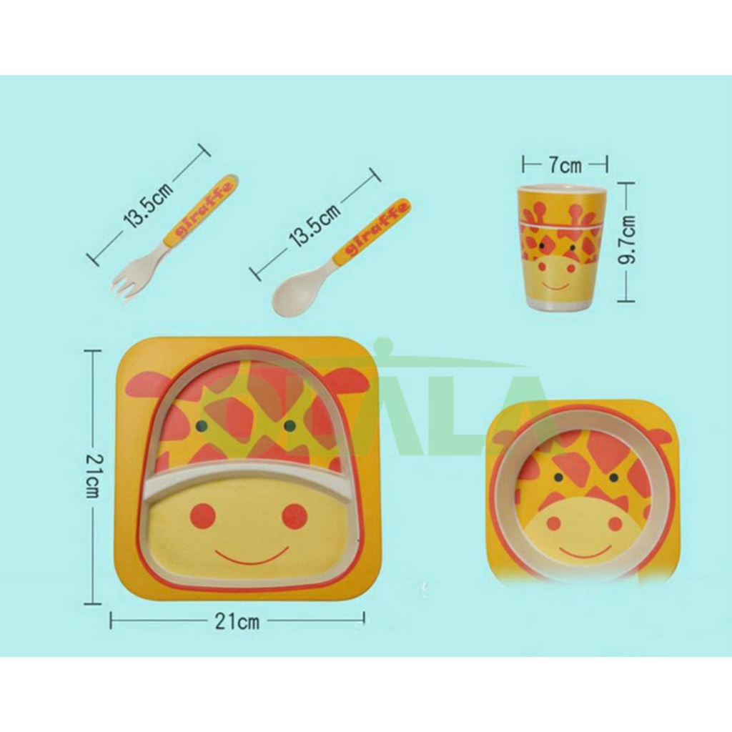 SET ALAT MAKAN ANAK 5 IN 1 BAMBOO FIBER FEEDING SET PIRING ANAK BALITA LUCU OLL-ZXW005