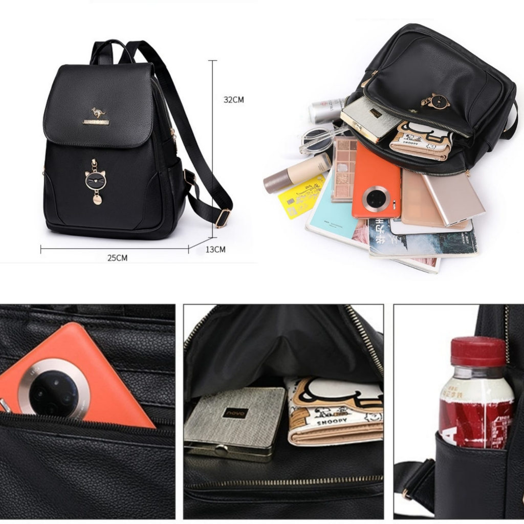 TAS RANSEL WANITA MINGURIA TA764B5 KOREA IMPORT BACKPACK PREMIUM KULIT SEKOLAH KULIAH KERJA CEWEK GENDONG PUNGGUNG REMAJA MURAH BATAM BRANDED HITAM KEKINIAN