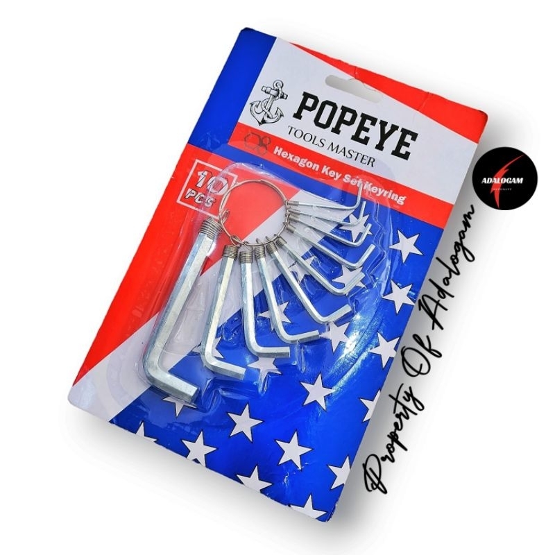 POPEYE Kunci L Set 10 Pcs Chrome - Hexagon Key Wrench Set 10pcs