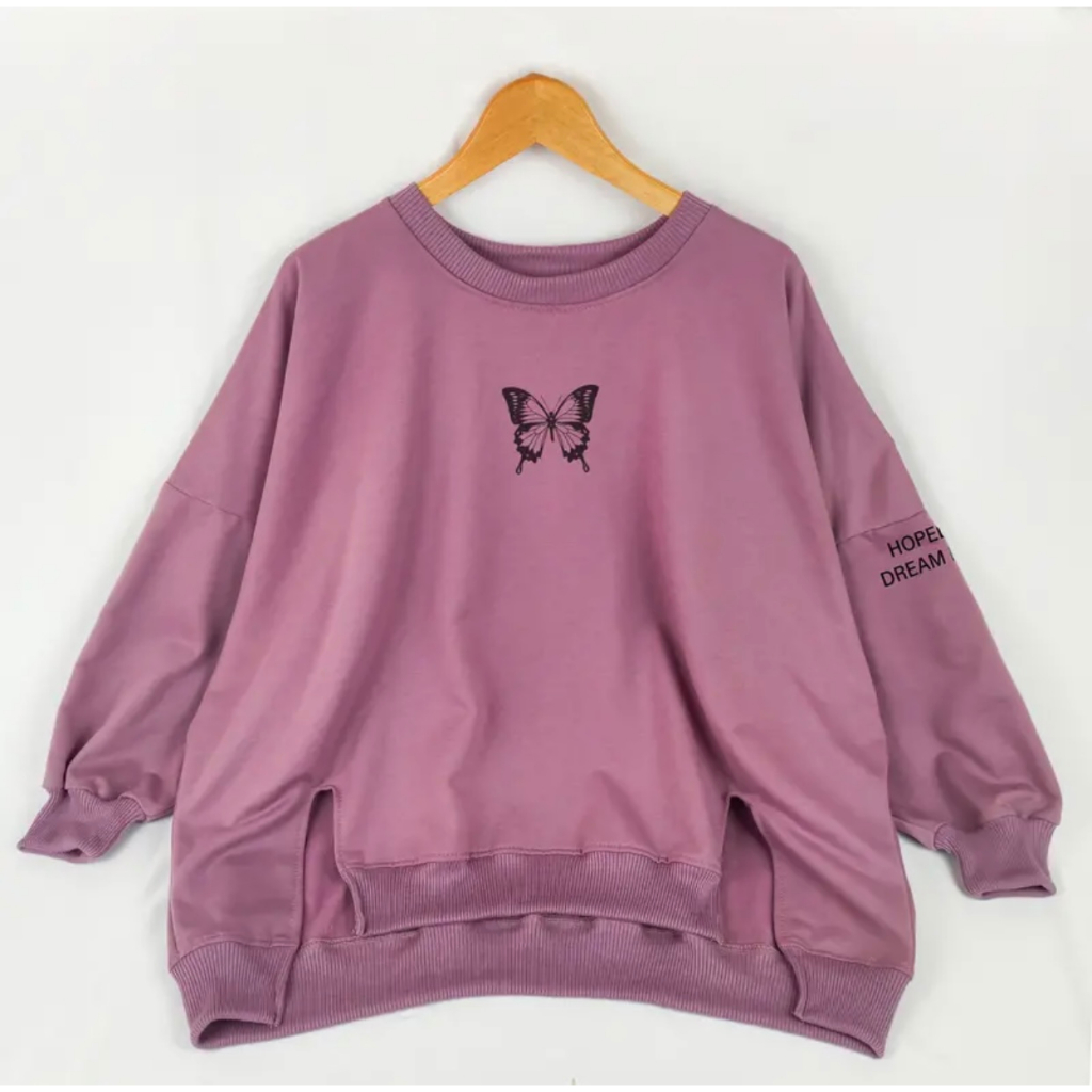 SWEATER XXXL OVERSIZE HOPELESS BUTTERFLY JUMBO NEALAH PINGGIR KOREAN STYLE BAHAN FLEECE