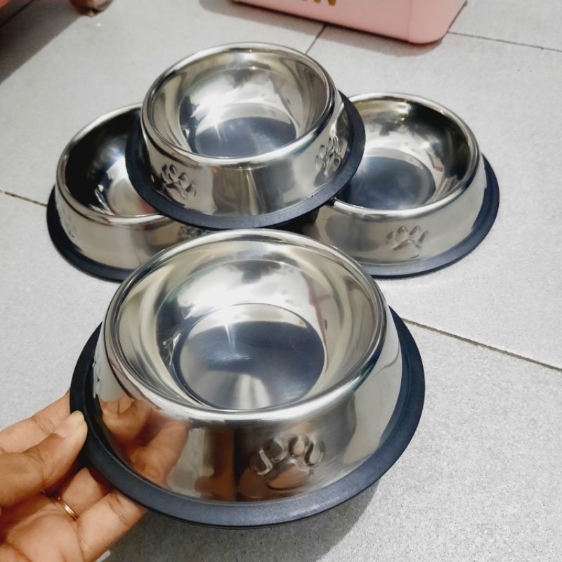 bowl stainless anti slip motif paw tempat makan hewan