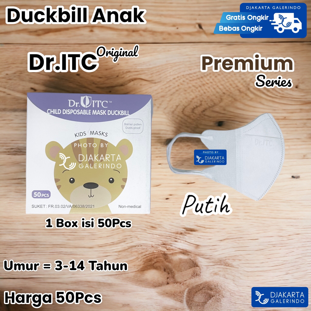 Duckbill Anak Premium Dr ITC Original Putih isi 50Pcs