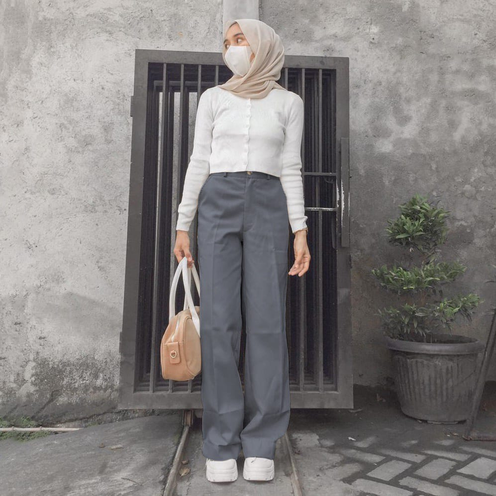 MELVA SLIT PANTS Kulot Highwaist Celana Loose Pants Trousers Wanita