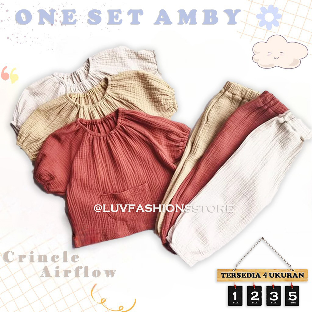 IL - ONE SET AMBY ANAK PEREMPUAN MODEL KANTONG DEPAN / SETELAN ANAK CRINCLE AIRFLOW