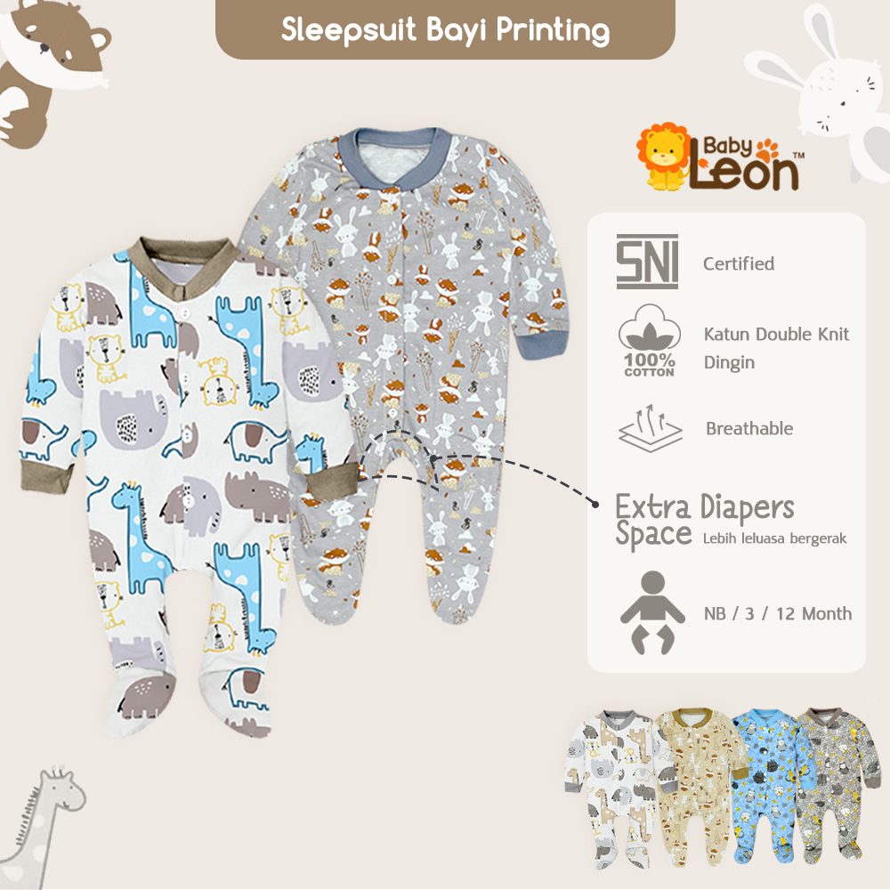 (0-3Bln) 1Pcs Jumsuit Bayi Kaki Tutup Jumper Bayi Newborn BABY LEON DS-119 Baby Sleepsuit Baju Bayi