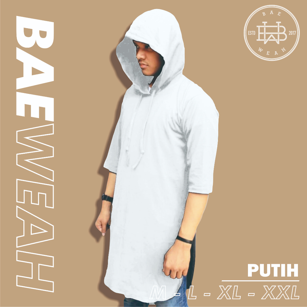 Kaos Gamis Pria Kurta Longline gamis pria bertudung Muslim Bertudung tangan 3/4