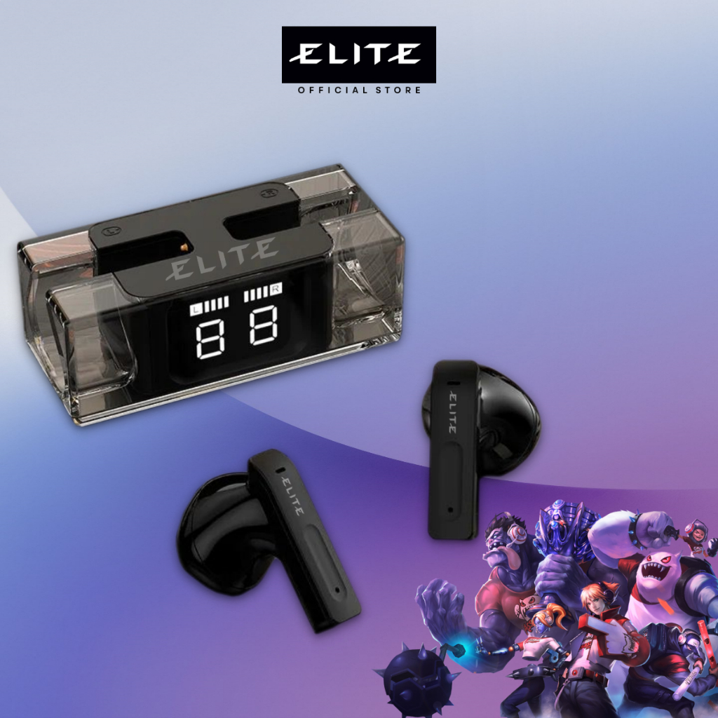 ELITEE HEADSET GAMING Earphone Bluetooth 5.3 TWS, Headset Gaming dengan Mic Tampilan Daya LED, Kontrol Sentuh)