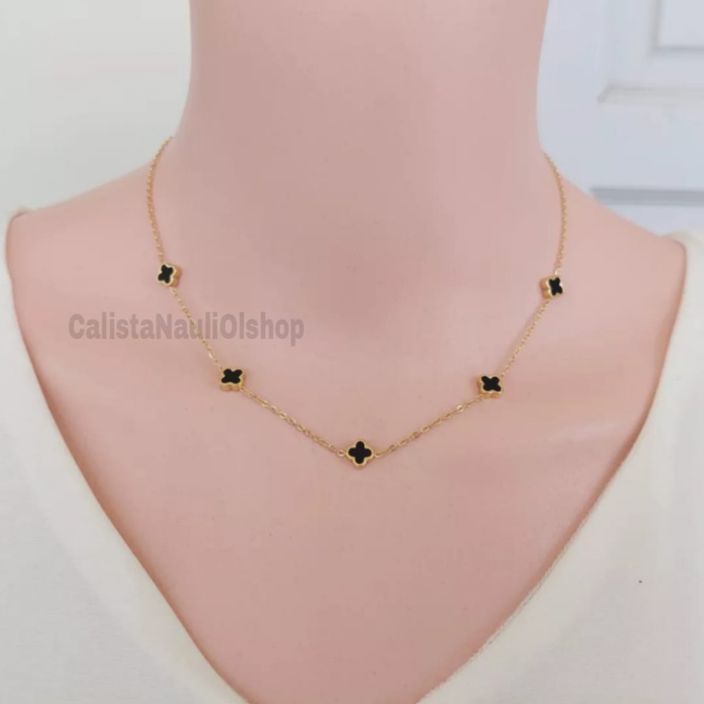 Kalung Titanium clvr bolak balik Bunga 6mm Blck  Fashion Korea Anti Karat Dan Anti Luntur (COD)