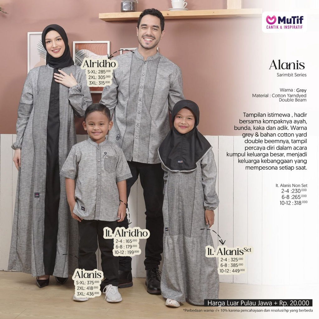 SARIMBIT MUTIF 2023 ALANIS ALRIDHO GREY/ GAMIS MUTIF 2023 ALANIS/ KOKO MUTIF LENGAN PANJANG ALRIDHO