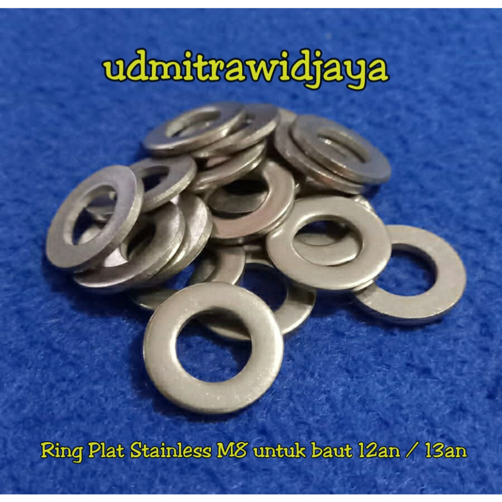 Ring plat stainless stell TEBAL M8 / kunci 12 dan 13an ringplat 12an ring plat tebal M8 washer plate ringplat stenlis lebar uk baut 12an ring tebal baut 12 &amp; 13an ring plat stainless M8 p 1.25 p 1.25 wp ss M8x1.25