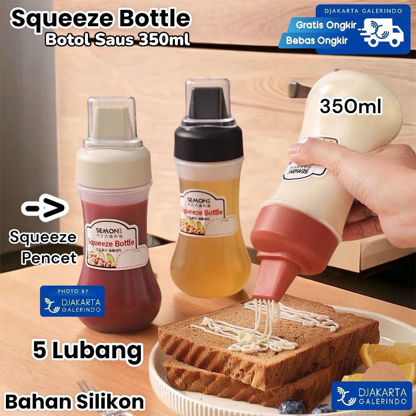 Squeeze Bottle Semon 350ml  5 Lubang Sillicone Botol Kecap saus minyak bumbu 350ml Bahan Silikon