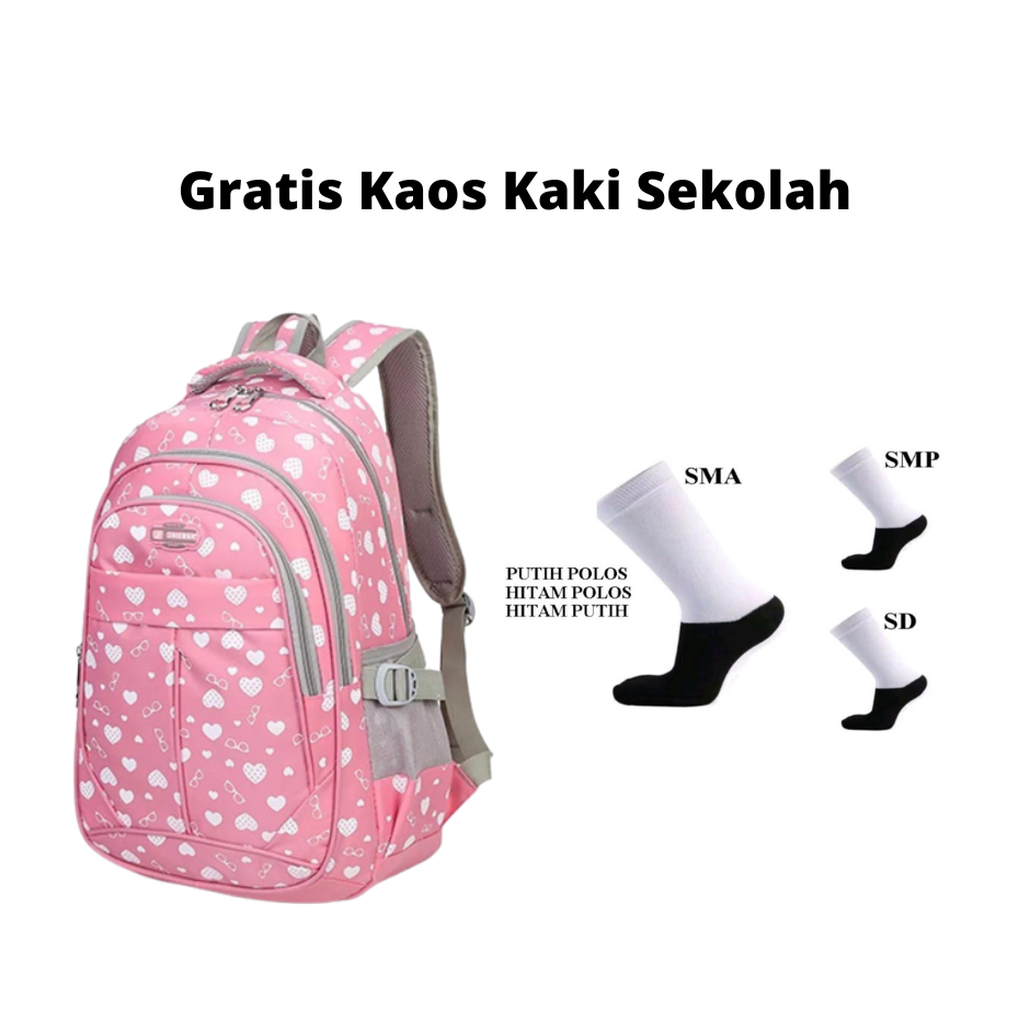 COD tas sekolah anak perempuan tas anak sd smp sma tas ransel anak lov lov geratis kaos kaki