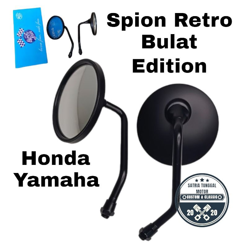 Spion Retro Bulat pendek Hitam drat Yamaha & Honda