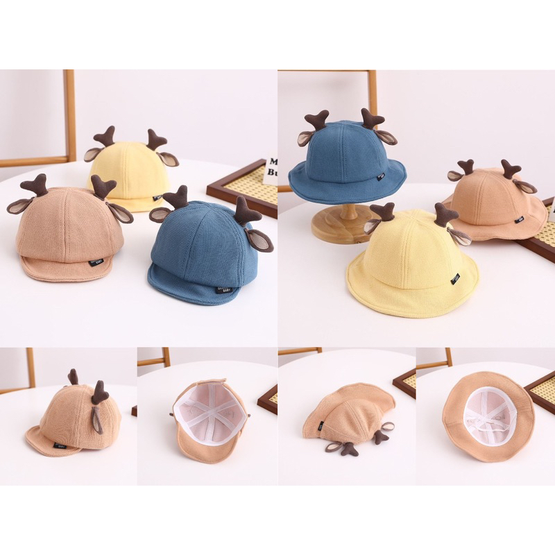 Topi Import Anak Bayi Model Tanduk Telinga Polos