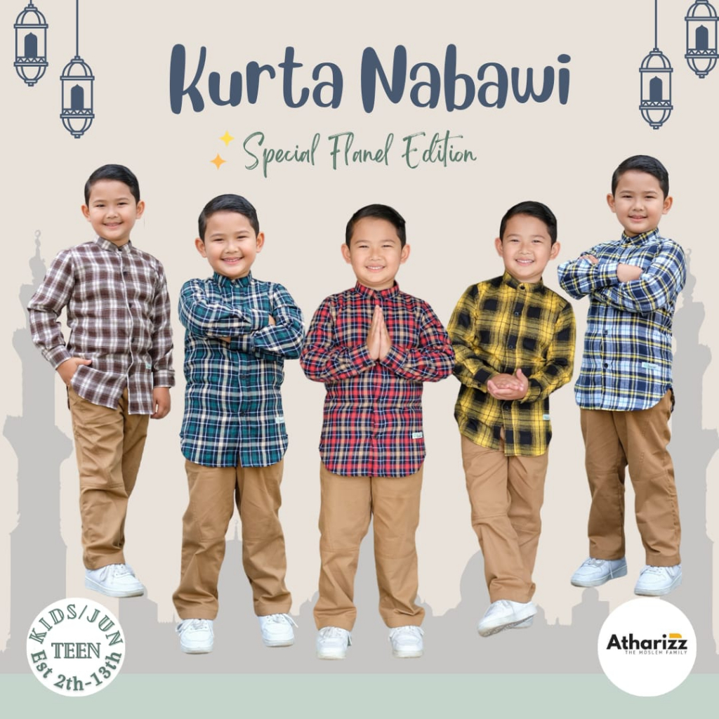 Setelan Baju Koko Anak Laki Laki Lengan Panjang Flanel Nabawi