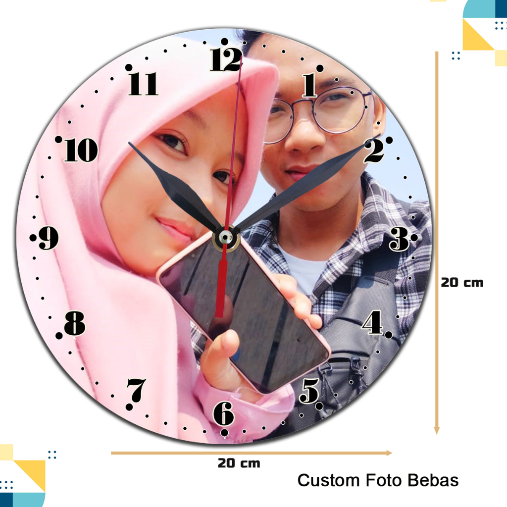 Jam Dinding Custom Foto Suka - Suka Bebas Ukuran 20x20