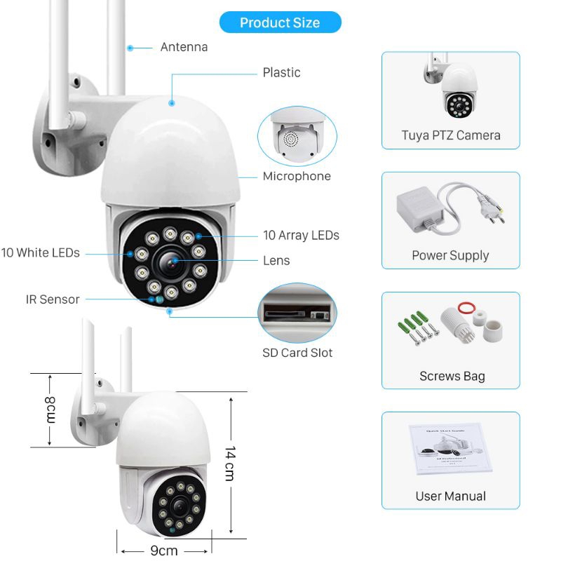 IP CAMERA CCTV WIFI SPEED DOME PTZ 5MP OUTDOOR FULL HD 1080P CCTV APP V380 / MALAM BISA BERWARNA