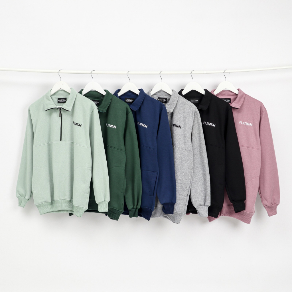 PLATINUM WORLD Sweatshirt Crewneck HALF ZIPP Rugby Polos Couple Pria - Wanita XX7