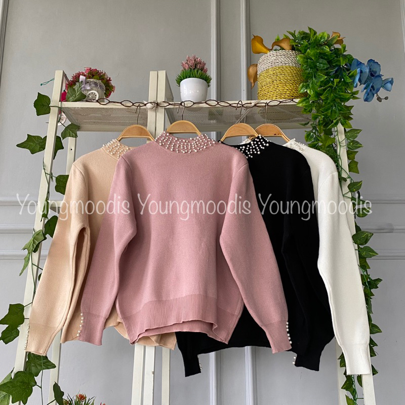 Blouse premium rajut knit blus mutiara warna import