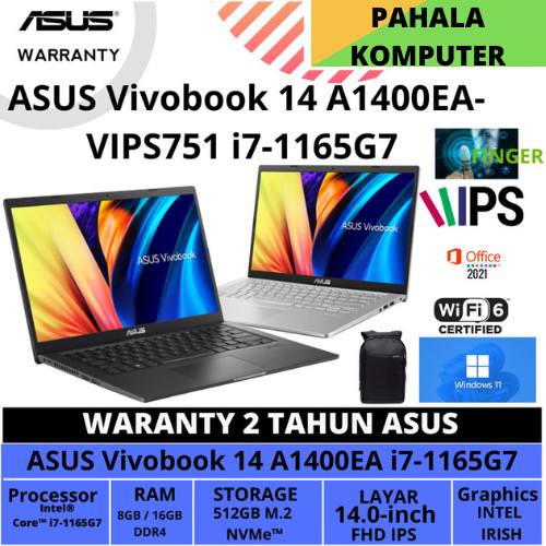 ASUS Vivobook 14 A1400EA i7-1165G7 16GB 512GB iRiS Xe 14" FHD OHS W11