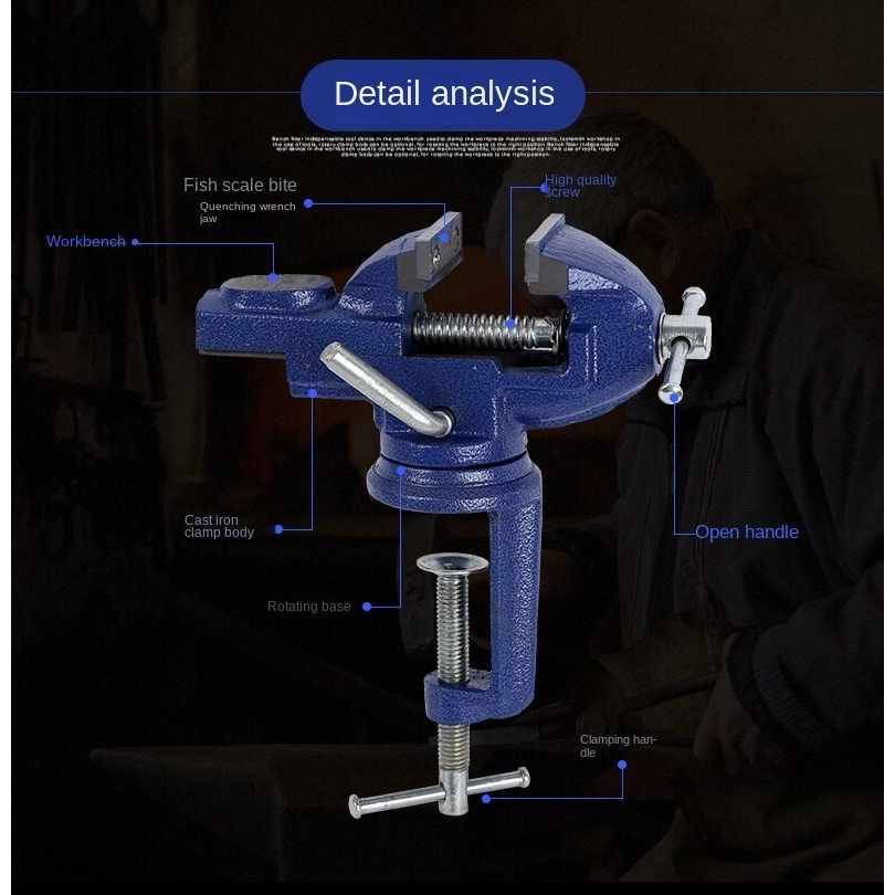 CLAMP / PENJEPIT / RAGUM /  TABLE CLAMP VISE / CATOK MEJA UKURAN 60MM/2,8 inch BIRU BAHAN BESI PRESISI