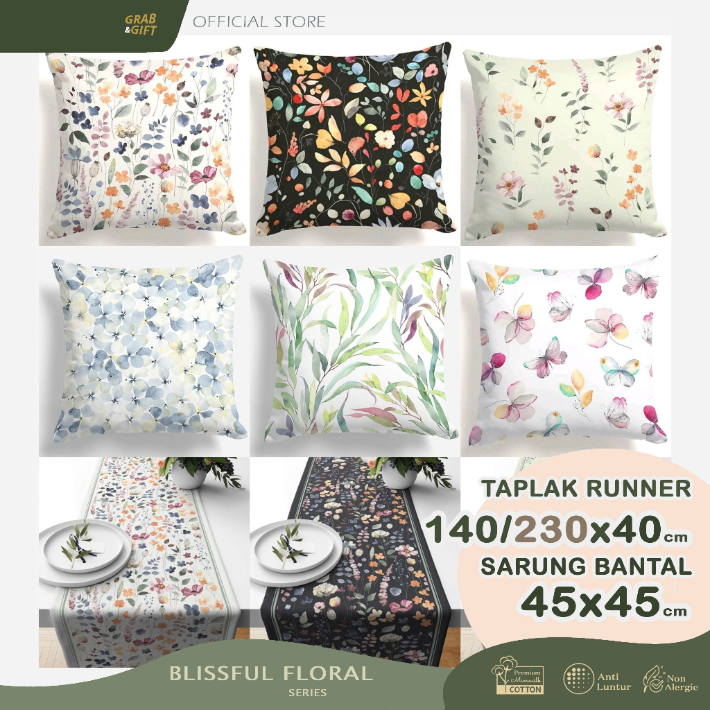 SARUNG Bantal Sofa Print Motif Bunga Floral Flower Blissful 45x45 cm