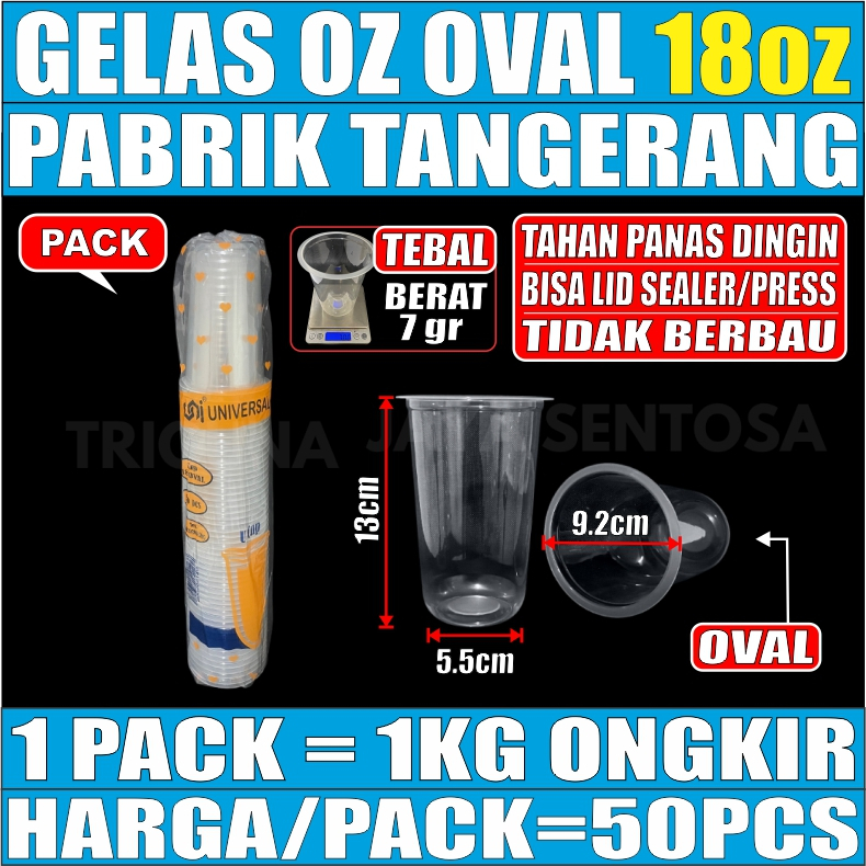 Gelas oz Oval 18oz Bening Cup Plastik Bulat Round Per Pack Murah