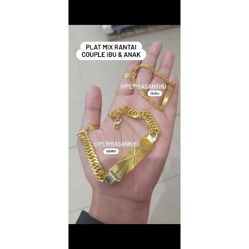 gelang couple ibu & anak. plat mix rantai repl emas 24k