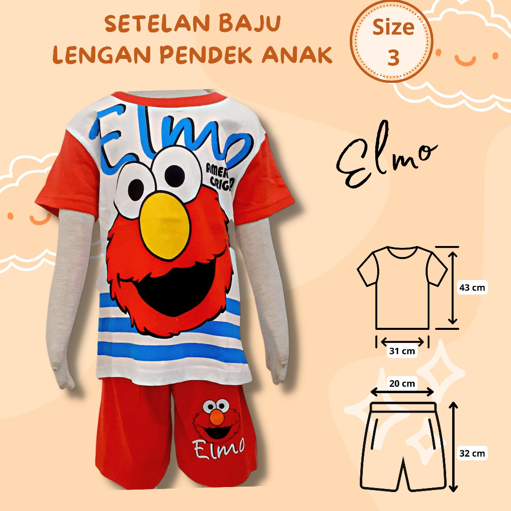 SETELAN Baju Lengan Pendek Celana Pendek Anak Cewek dan Cowok child's short suit BOY &amp; GIRL  Murmer Motif Sofia Minnie Pony Cars Elmo setelan baju celana