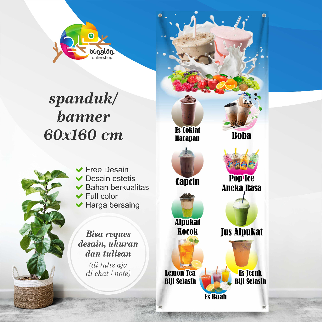Spanduk Es buah Segar, Spanduk Aneka Minuman, Spanduk Boba Pop Ice