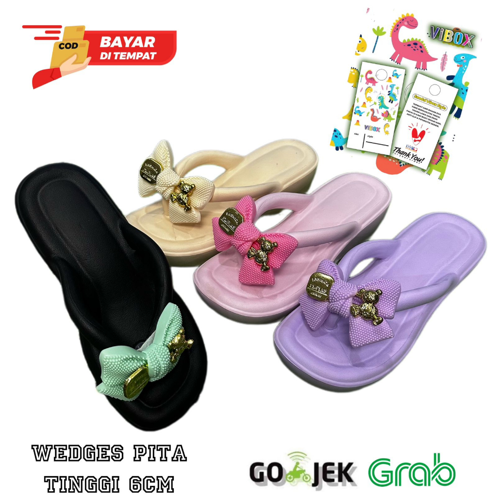 9337 PITA/Sandal Wanita Wedges Pita/Sandal Jepit Wedges Pita Tinggi 6CM Promo Mitra