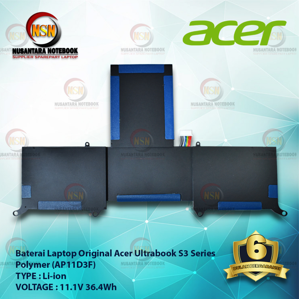 Baterai Laptop Acer Ultrabook Original S3 AP11D3F SERIES BLACK POLYMER