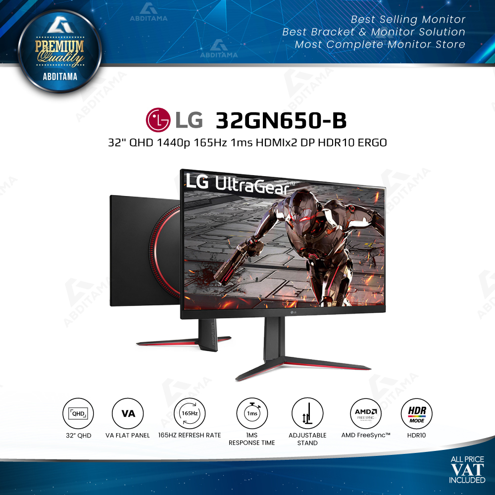 Monitor LED LG 32GN650-B 32&quot; QHD 1440p 165Hz 1ms HDMIx2 DP HDR10 ERGO