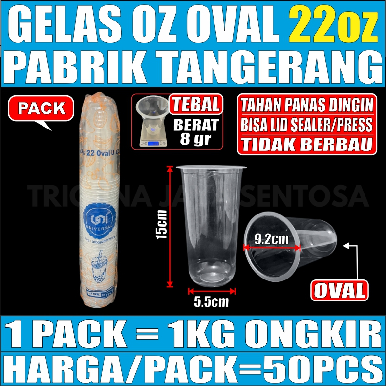 Gelas oz Oval 22oz Bening Cup Plastik Bulat Round Per Pack Murah