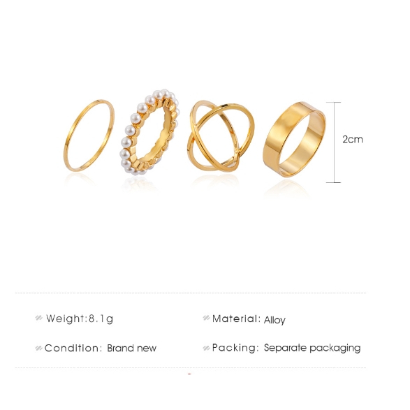 ring gold 4 set 4in1 japan korea geometry 4pcs Cincin Vintage Gaya Desain Hollow Bahan Alloy Warna gold