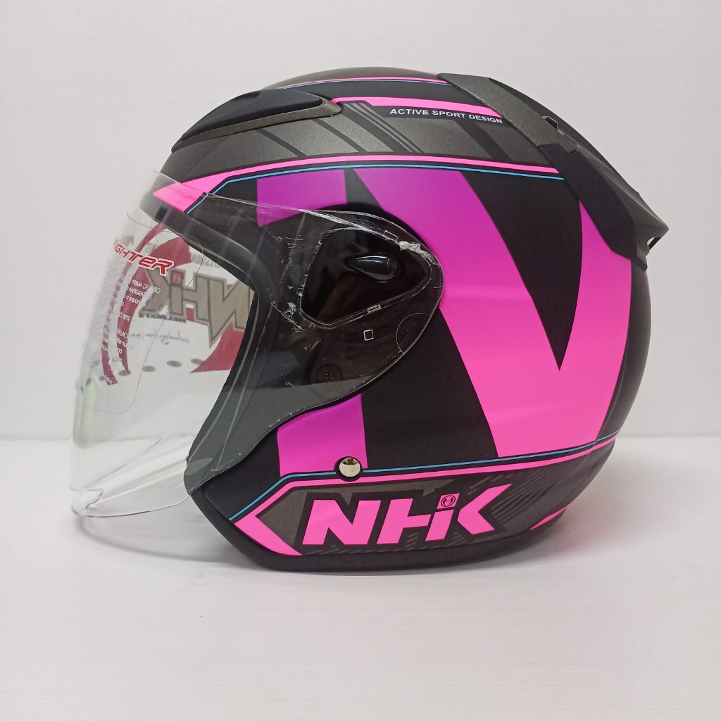 HELM NHK R6 MOTIF WAVE BLACK PINK DOFF HALF FACE