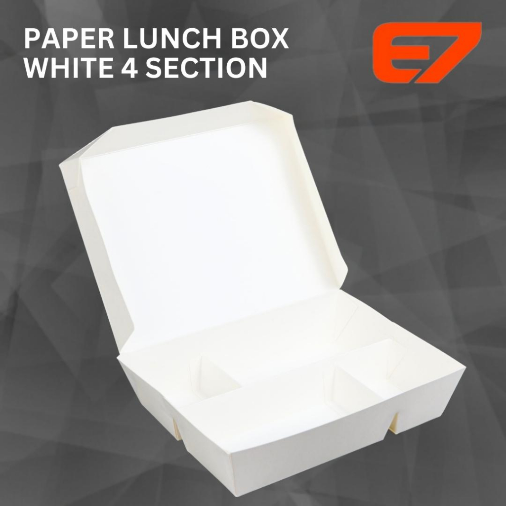 Paper Lunch Box Sekat 4 Bento Kotak Makan Kertas Putih (1pcs)