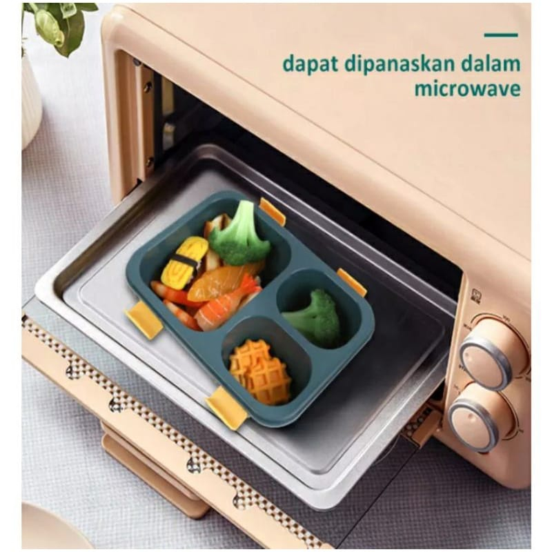 Kotak Bekal 3 Sekat 850ml dan 4 Sekat 1250ml Anti Tumpah Tempat Makan Bento Lunch Box Tutup Transparan