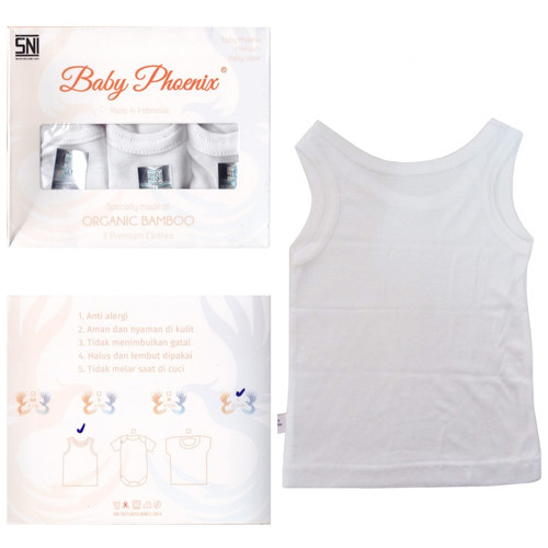 Singlet / Kaos Dalam Baby Phoenix &quot;ORGANIC BAMBOO&quot; isi 3pcs - singlet