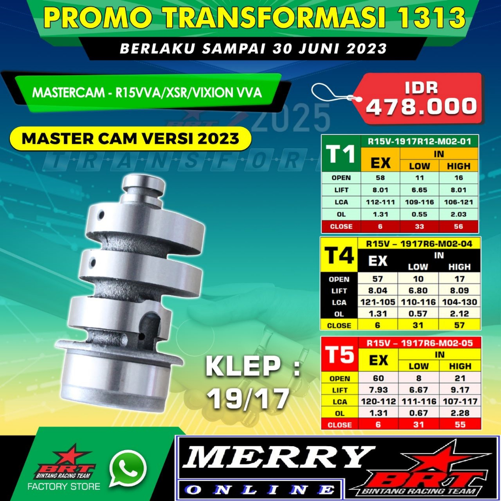 Promo 1301 Master Cam BRT Noken as R15 V3 Vixion VVA MT 15 VVA