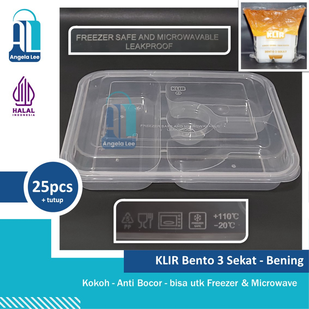 KLIR thinwall bento sekat 3/4/star bening kokoh anti bocor 25pcs foodgrade BPA free