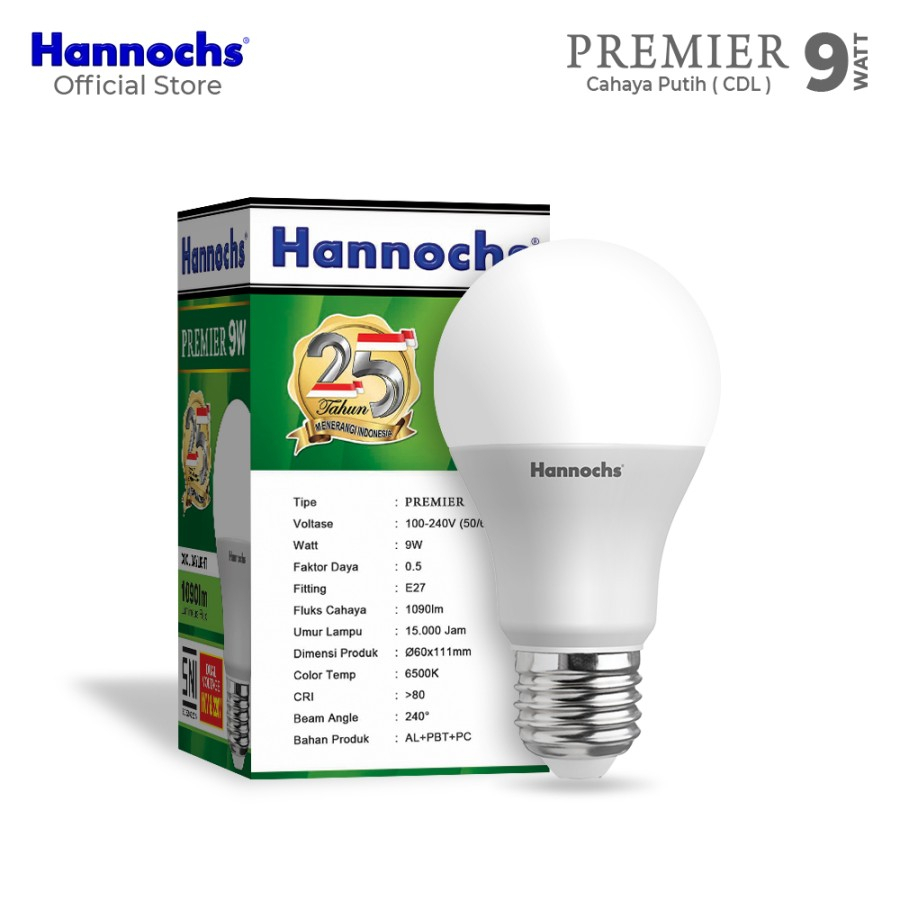 Lampu Bohlam Led 9 Watt Hannochs Premier Cahaya Putih