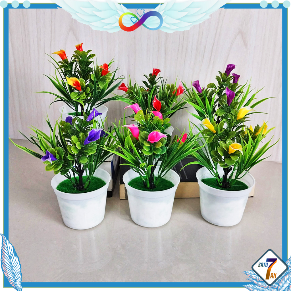 Satu7an PBP19 BUNGA TULIP PLASTIK PALSU POT BUNGA TANAMAN HIAS DECORATION FLOWER TULIPS ARTIFICIAL