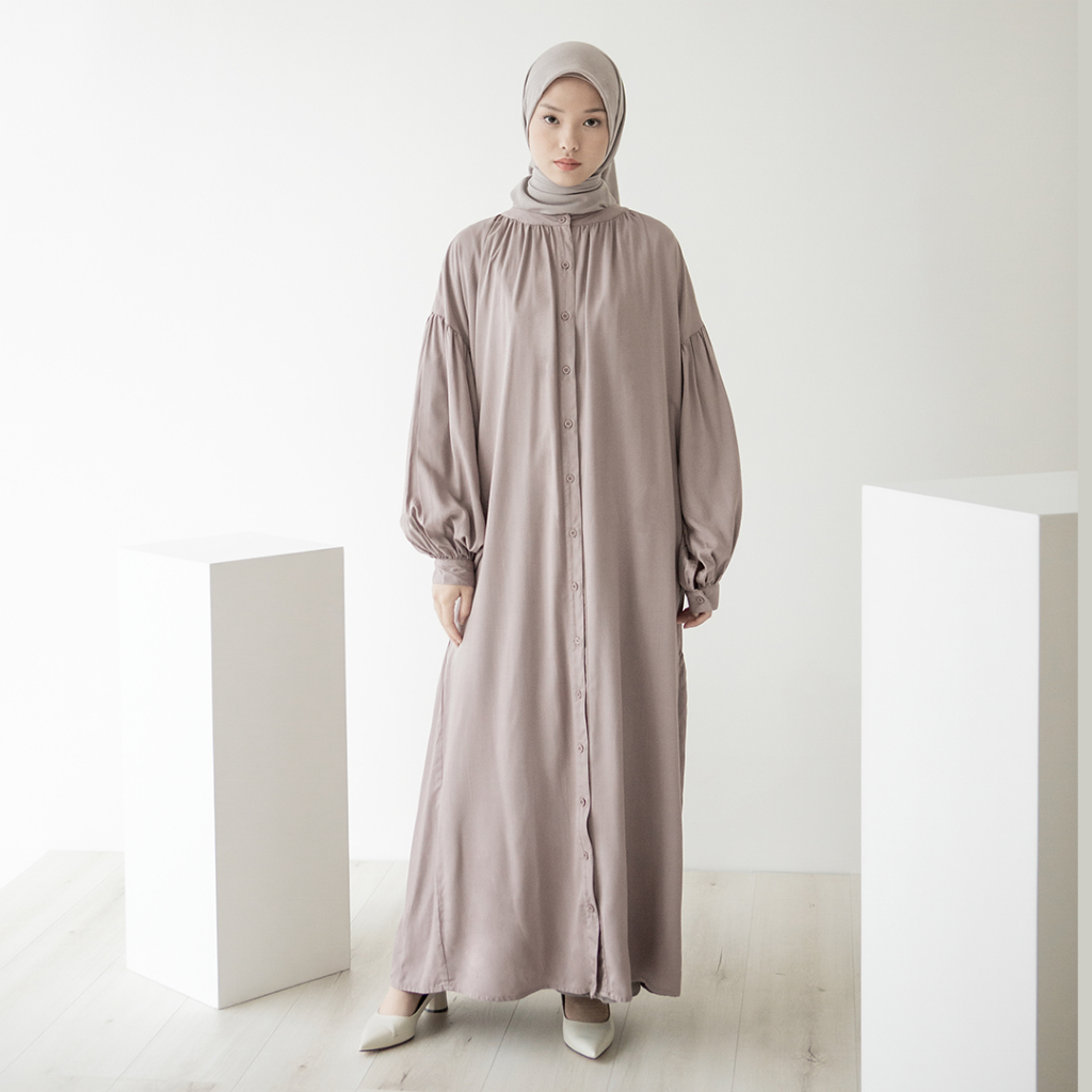 Avana by Aska Label - Gamis wanita dress wanita lengan panjang bahan rayon premium full kancing depan warna dusty blue, dusty lilac, brick teracota, hitam black