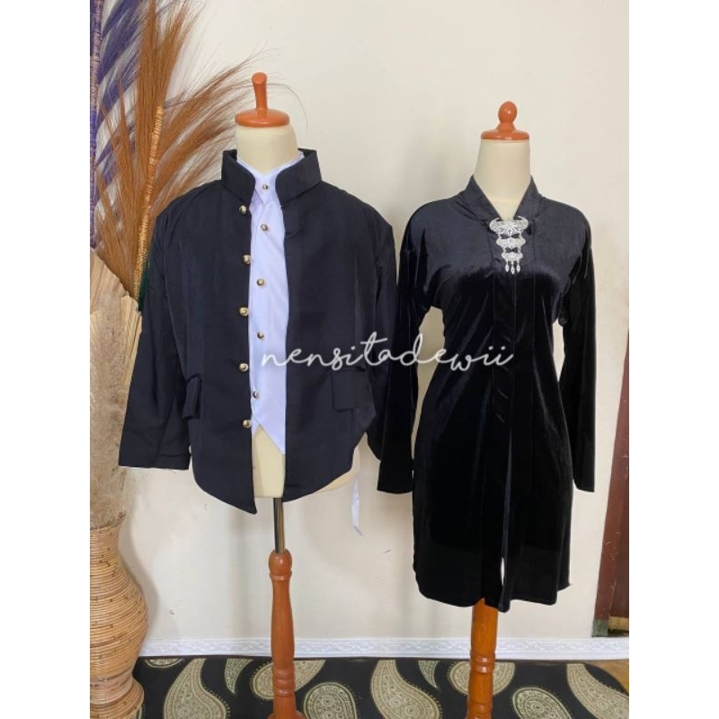 Beskap Hewes (Polos) + Kebaya Kartini Body Panjang, Nuansa Hitam