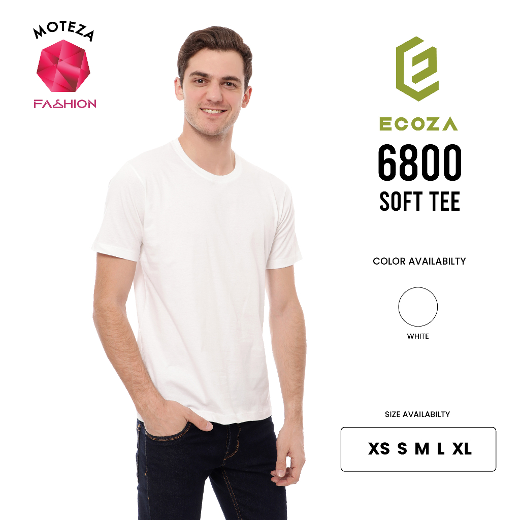 Kaos Polos ECOZA 6800 Combed 30s Soft Tee - WHITE / PUTIH - XS S M L XL