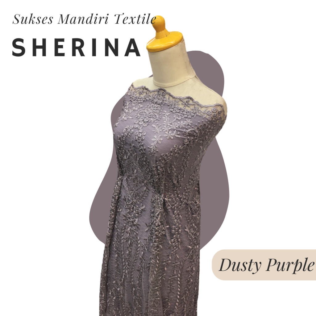 [SHERINA] Brukat Tile Premium Mewah Tile Bunga Warna Dusty Purple Ungu | Harga ½ meter = 50 cm (Baha